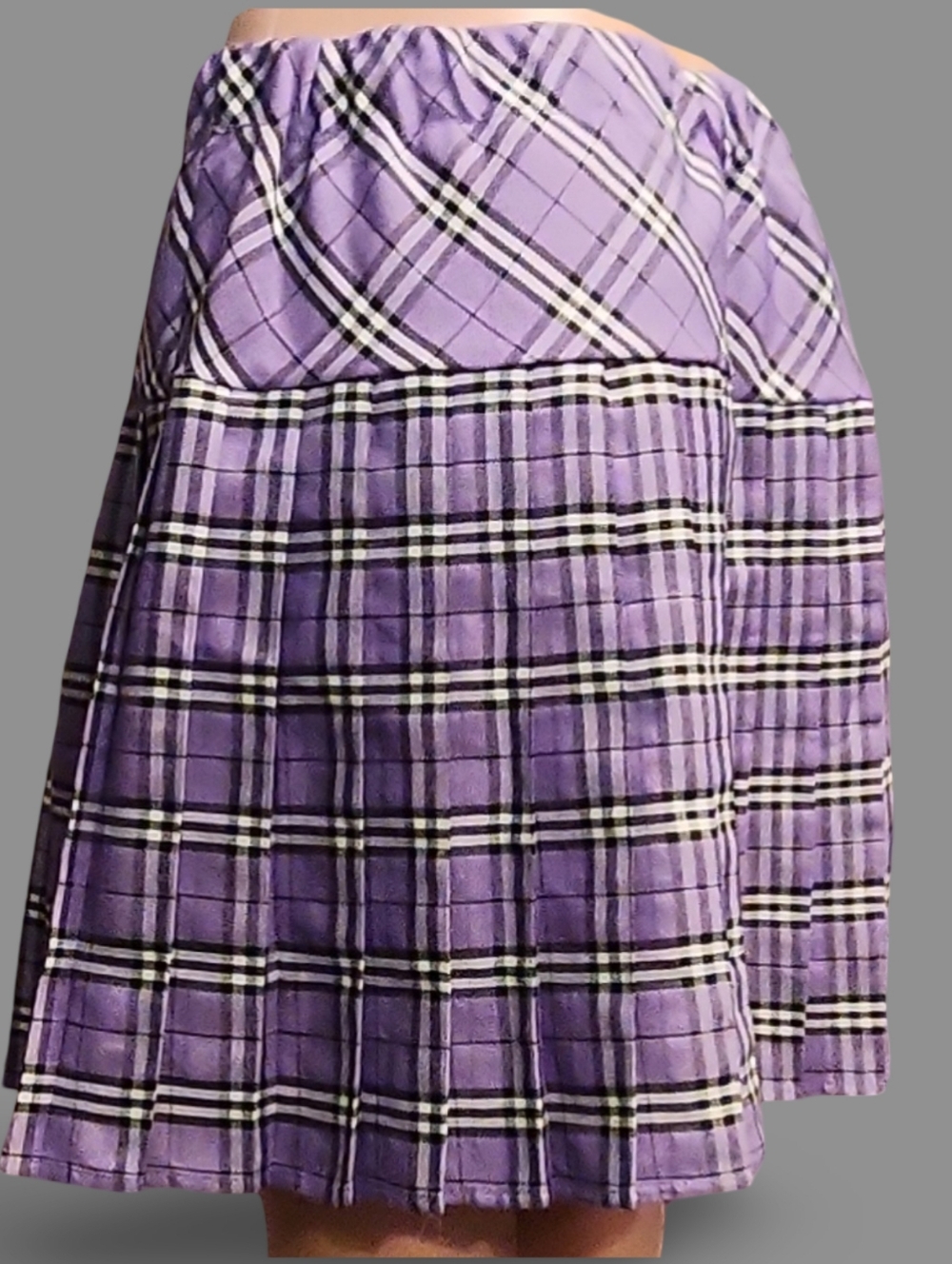 Women's Purple Plaid Pleated Knee Skirt Twill Pull On Casual Preppy - Picture 5 of 10